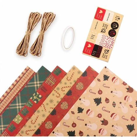 Set De Papier D'emballage De Noël, 6 Feuilles De Papier D'emballage En Papier Kraft, 50x70 6 Set De Papier D'emballage De Noël, 6 Feuilles De Papier D'emballage En Papier Kraft, 50x70 – Image 4