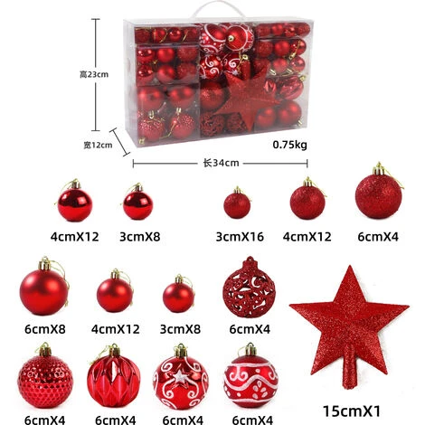 SVKBJROY Boules De Noël,100Pcs Boules Pour Sapin De Noël Rouge Kit Décorations Pour Sapin Noël En Plastique Décorations Pour La Maison Décorations De Vacances--3cm/4cm/6cm 5 SVKBJROY Boules De Noël,100Pcs Boules Pour Sapin De Noël Rouge Kit Décorations Pour Sapin Noël En Plastique Décorations Pour La Maison Décorations De Vacances--3cm/4cm/6cm – Image 3
