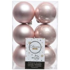 Lot De 12 Boules De Noël (D60 Mm) Alpine Rose Poudré