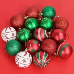 Boules De Noël Rouge Et Vert, 16pcs Boule D'arbre De Noël 6cm, Ornement De Sapin De Noël, Peint Boule Noel Plastique Avec Lanière Pour Decoration Sapin Noel Intérieure Ou Extérieure -Lemax Decor Magasin 76663041 3