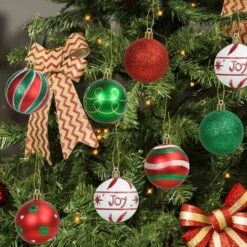 Boules De Noël Rouge Et Vert, 16pcs Boule D'arbre De Noël 6cm, Ornement De Sapin De Noël, Peint Boule Noel Plastique Avec Lanière Pour Decoration Sapin Noel Intérieure Ou Extérieure -Lemax Decor Magasin 76663041 5