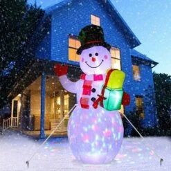 1.5m De Haut Bonhomme Neige Noël Gonflable, Géante Décoration Avec Lumières LED Pour Intérieur Extérieur Cour Récréation Jardin Décorations Fête Nouvel An Multicolore -Lemax Decor Magasin 76663352 4