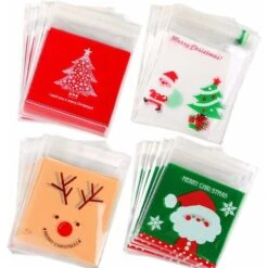 400pcs Sachet Bonbon Noël Sacs De Cadeau Plastique Sachets Dragée Transparent Pour Boulangerie Chocolat Gâteau Biscuit Anniversaire Mariage Fête