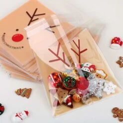 400pcs Sachet Bonbon Noël Sacs De Cadeau Plastique Sachets Dragée Transparent Pour Boulangerie Chocolat Gâteau Biscuit Anniversaire Mariage Fête -Lemax Decor Magasin 76663448 4