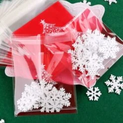 400pcs Sachet Bonbon Noël Sacs De Cadeau Plastique Sachets Dragée Transparent Pour Boulangerie Chocolat Gâteau Biscuit Anniversaire Mariage Fête -Lemax Decor Magasin 76663448 5