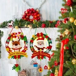2 Pièces Feutre Noël Couronne,Couronne De Noel Avec Lumières,Suspendre Guirlande De Noël En Feutre,Bricolage Noel Enfant,Couronne De Noel DIY Kit Décoration De Fête,pour Murales Fenêtre Porte -Lemax Decor Magasin 76663612 4