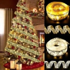 1 Ruban Sapin Noël Pailleté LED Guirlande Lumineuse Pour Decoration Sapin Noel - (lumière Chaude) Longueur: 10m