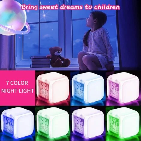 Réveil Pour Enfants, Garçon Fille Réveil Numérique Avec Veilleuse LED Sept Couleurs Et Fonction De Réveil Pour L'école, Cadeaux D'anniversaire, Noël 4 Réveil Pour Enfants, Garçon Fille Réveil Numérique Avec Veilleuse LED Sept Couleurs Et Fonction De Réveil Pour L'école, Cadeaux D'anniversaire, Noël – Image 2