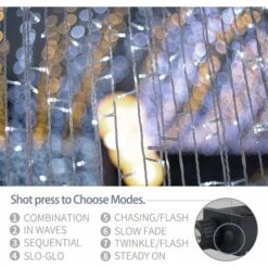 Rideaux Blancs, 8 Modes D'éclairage, 300 Lumières De Rideaux LED, Chaîne étanche IP44, Décoration De La Maison, Décoration De Fenêtre, Noël, Mariage, Anniversaire, Fête -Lemax Decor Magasin 78531365 3