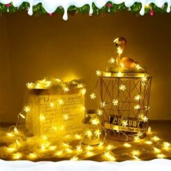 Guirlande Lumineuse De Flocon De Neige, 6M 40 Pcs LED à Piles Fairy Lights, Monochrom à Deux Modes Et Décoration Brillante Foudre Pour,Noël Chambre Chambre Intérieure Et Extérieure (blanc Chaud) -Lemax Decor Magasin 78531383 4