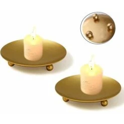 Chandelier Doré, 4 Pcs Candle Plate Métal Candélabre Décoratif Support De Bougie Chandelier Pour Décoration Mariage Maison Noël Cadeau D'anniversaire Dîner Aux Chandelles. (7x1cm) -Lemax Decor Magasin 80711534 3