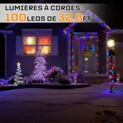 Guirlande Lumineuse Extérieure, 10M 100 LED Guirlande Lumineuse Sapin Multicolore Avec 8 Modes, étanche IP44 Pour Chambre Balcon, Jardin, Galustrade, Noël, Intérieur Extérieur Décoration - Multicolore -Lemax Decor Magasin 81385541 4