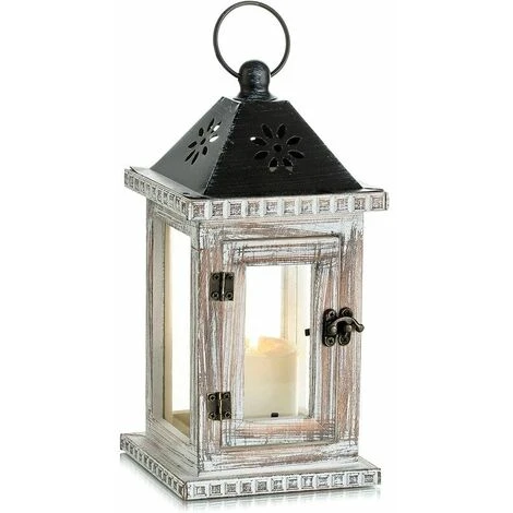 Lanterne à Bougie En Bois - Lanterne Décorative De 26,5 Cm, Bougeoir Vintage Décor Shabby Chic Table à Manger Intérieure Extérieure Maison Jardin Décoration De Noël, Blanc 3 Lanterne à Bougie En Bois - Lanterne Décorative De 26,5 Cm, Bougeoir Vintage Décor Shabby Chic Table à Manger Intérieure Extérieure Maison Jardin Décoration De Noël, Blanc