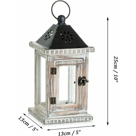 Lanterne à Bougie En Bois - Lanterne Décorative De 26,5 Cm, Bougeoir Vintage Décor Shabby Chic Table à Manger Intérieure Extérieure Maison Jardin Décoration De Noël, Blanc 5 Lanterne à Bougie En Bois - Lanterne Décorative De 26,5 Cm, Bougeoir Vintage Décor Shabby Chic Table à Manger Intérieure Extérieure Maison Jardin Décoration De Noël, Blanc – Image 3
