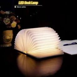 LED Livre Lampe En Bois, Idee Cadeau Noël Livre Lampe Pliante Et Magnétique, LED Lampe De Papier Rechargeable Par USB, Lumière Décorative, -Lemax Decor Magasin 85800217 4