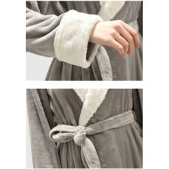 Peignoir Polaire Femme, Robe De Chambre Peignoir à Doux Avec Poches Hiver Cadeau De Noël L Gris WHWY -Lemax Decor Magasin 85924012 4