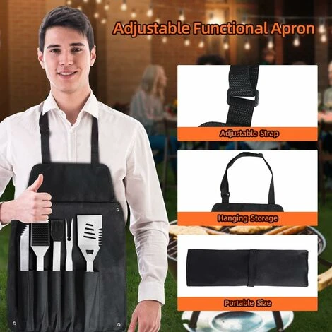 Jeu D'accessoires Pour Barbecue,6 Pièces,avec Sac Portable 2 En 1 Et Tablier De Rangement, Set D'ustensiles De Grille De 18 Pouces, Le Pour La Fête Des Pères, L'anniversaire, Noël 4 Jeu D'accessoires Pour Barbecue,6 Pièces,avec Sac Portable 2 En 1 Et Tablier De Rangement, Set D'ustensiles De Grille De 18 Pouces, Le Pour La Fête Des Pères, L'anniversaire, Noël – Image 2