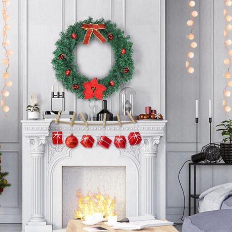 AUFUN Couronne De Noël Artificielle Avec Fleur De Boules Rouges Bowknot, Accessoires De Noël (φ50cm) 4 AUFUN Couronne De Noël Artificielle Avec Fleur De Boules Rouges Bowknot, Accessoires De Noël (φ50cm) – Image 2