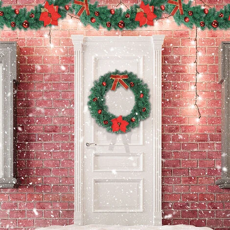 AUFUN Couronne De Noël Artificielle Avec Fleur De Boules Rouges Bowknot, Accessoires De Noël (φ50cm) 5 AUFUN Couronne De Noël Artificielle Avec Fleur De Boules Rouges Bowknot, Accessoires De Noël (φ50cm) – Image 3