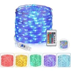 Guirlande Lumineuse Multicolores 5M 50 LED à L'intérieur, 16 Couleurs Guirlande En Fil De Cuivre USB à L'extérieur Étanche IP65 Avec Télécommande Décoloration, Pour Mariage,Chambres,Noël,Fête