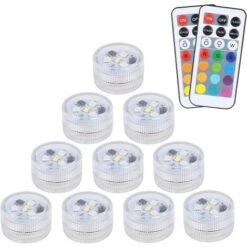 10 Pcs Mini Lumières LED Submersible, ALED LIGHT Lampe Sous-Marines Étanche RGB Multicolore Bougies LED Éclairage Avec 2 Télécommandes Pour Piscine Étang Aquarium Vase Décoration Halloween Noël [Class