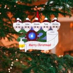 Ornement De Nom D'arbre De Noël Avec Lumière Clignotante Ornement De Noël Personnalisé 1-7 Membres De La Famille Nom Décorations De Noël (Multicolore-Famille De 5) -Lemax Decor Magasin 90088577 4