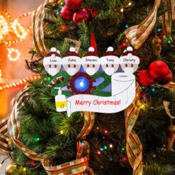 Ornement De Nom D'arbre De Noël Avec Lumière Clignotante Ornement De Noël Personnalisé 1-7 Membres De La Famille Nom Décorations De Noël (Multicolore-Famille De 5) -Lemax Decor Magasin 90088577 5