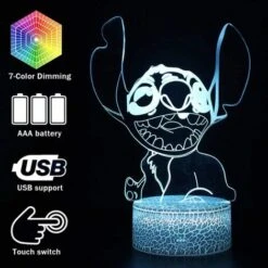 3D Lampe À Led Glow Night Lights Stitch Modèle Led Lampe Kiddécoration De Chambre Lumières Avec Télécommande Parfait Cadeaux De Noël@Crack Base 7 CouleursBase Blanche 7Colorsrc -Lemax Decor Magasin 90618353 3