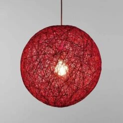 LITZEE Guirlande Lumineuse De Noël Suspension Sisal Abat-jour Boule Ronde Lustre Rotin,Diamètre (Rose Rouge, 23cm)