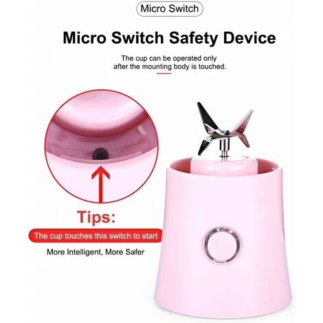 Portable Mixeur Juice Blender, Milk-Shake, Jus De Fruits Et Légumes,Mixer,480ml, Sans BPA,Mini USB Blender Des Smoothies,100W,Noël Cadeau Pour La Famille(rose) 7 Portable Mixeur Juice Blender, Milk-Shake, Jus De Fruits Et Légumes,Mixer,480ml, Sans BPA,Mini USB Blender Des Smoothies,100W,Noël Cadeau Pour La Famille(rose) – Image 5