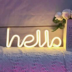LED Hello Neon Word Sign Neon Letters Light Art Lumières Décoratives, Enseignes De Chapiteau / Décoration Murale Pour Noël, Fête D'anniversaire, Chambre D'enfants, Salon,(blanc Chaud Hello)