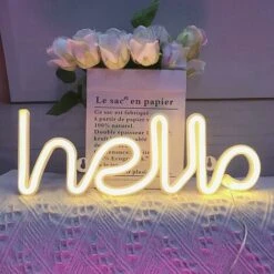LED Hello Neon Word Sign Neon Letters Light Art Lumières Décoratives, Enseignes De Chapiteau / Décoration Murale Pour Noël, Fête D'anniversaire, Chambre D'enfants, Salon,(blanc Chaud Hello) -Lemax Decor Magasin 94653167 3