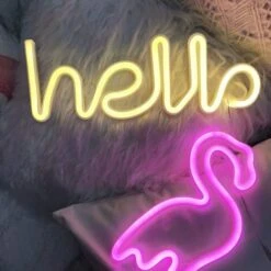 LED Hello Neon Word Sign Neon Letters Light Art Lumières Décoratives, Enseignes De Chapiteau / Décoration Murale Pour Noël, Fête D'anniversaire, Chambre D'enfants, Salon,(blanc Chaud Hello) -Lemax Decor Magasin 94653167 4