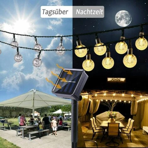 Guirlande Lumineuse Solaire D'extérieur 30 LED En Cristal Blanc Chaud Pour Extérieur, 8 Modes IP65 étanche Pour Jardin, Arbre, Terrasse, Noël, Mariage, Fête 6 Guirlande Lumineuse Solaire D'extérieur 30 LED En Cristal Blanc Chaud Pour Extérieur, 8 Modes IP65 étanche Pour Jardin, Arbre, Terrasse, Noël, Mariage, Fête – Image 4