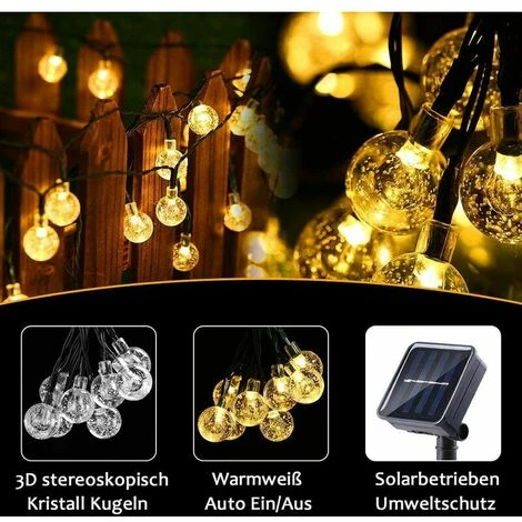 Guirlande Lumineuse Solaire D'extérieur 30 LED En Cristal Blanc Chaud Pour Extérieur, 8 Modes IP65 étanche Pour Jardin, Arbre, Terrasse, Noël, Mariage, Fête 7 Guirlande Lumineuse Solaire D'extérieur 30 LED En Cristal Blanc Chaud Pour Extérieur, 8 Modes IP65 étanche Pour Jardin, Arbre, Terrasse, Noël, Mariage, Fête – Image 5