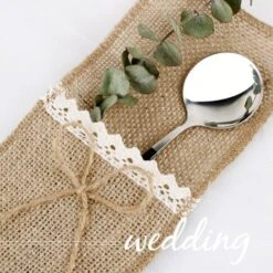 20Pcs Porte Couvert Sac Toile Jute Dentelle Pochette De Vaisselle Fourchette Jute Vintage Décoration Table Fournitures De Mariage Fête Noël Baptême Nœud Jute -Lemax Decor Magasin 95181741 3