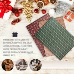 Feuilles De Papier D'Emballage, Pour Le Papier D'Emballage De FêTe D'Anniversaire De NoëL, Lot De 8 Papiers D'Emballage , Papier D'Emballage -Lemax Decor Magasin 96125145 4