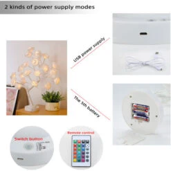 Arbre Lumineux　Rose Fleur Arbre Chevet Lumières Noël Bonsaï Lampe USB Alimenté Par Pile Halloween Table Bureau Léger Saint Valentin Cadeau Chambre Décoration 16 Couleurs -Lemax Decor Magasin 96337784 5