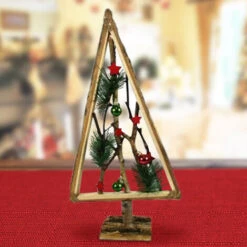 ARBRE DE NOËL EN BOIS AVEC BRINDILLES ET BOULES ROUGE 58CM DÉCORATIONS DE NOËL