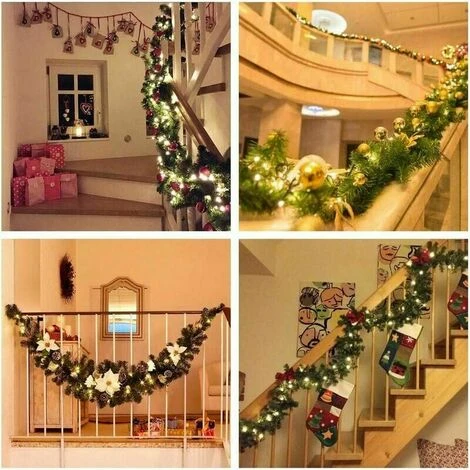 Guirlande De Sapin De Noël 270 Cm, Guirlande De Sapin De Noël Artificiel Avec Décoration Lumineuse LED Pour Porte De Sapin De Noël, Escalier, Cheminée 4 Guirlande De Sapin De Noël 270 Cm, Guirlande De Sapin De Noël Artificiel Avec Décoration Lumineuse LED Pour Porte De Sapin De Noël, Escalier, Cheminée – Image 2