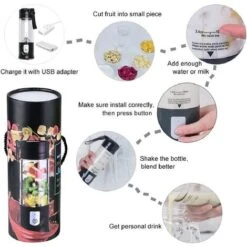 Portable Mixeur Des Fruits, Mini Blender USB Pour Smoothie,Milk-shake,Jus De Fruits,Blender Portable 350-420ml 6 Lames Pour Sport Et Voyage,Sans BPA,Noël Cadeaux Femme Homme (Noir) -Lemax Decor Magasin 97502338 4