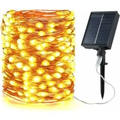 FlkwoH Guirlande Lumineuse Solaire Extérieure, BrizLabs 20M 200 LED Guirlande Guinguette Exterieur 3 Fois Plus Gros Perles Étanche 8 Modes Fil De Cuivre Décoration Lumière Pour Jardin Fête Noël, Blanc