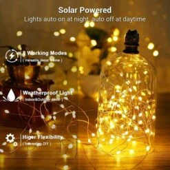 FlkwoH Guirlande Lumineuse Solaire Extérieure, BrizLabs 20M 200 LED Guirlande Guinguette Exterieur 3 Fois Plus Gros Perles Étanche 8 Modes Fil De Cuivre Décoration Lumière Pour Jardin Fête Noël, Blanc -Lemax Decor Magasin 98236987 3