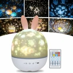 Veilleuse Enfant Lampe Etoile Projecteur, 360°Rotation Musicale Veilleuse + Minuterie + Télécommande + 6 Couleurs, LED Veilleuse Ciel Etoilé Bébé Pour Anniversaire, Noël [Classe énergétique A++]