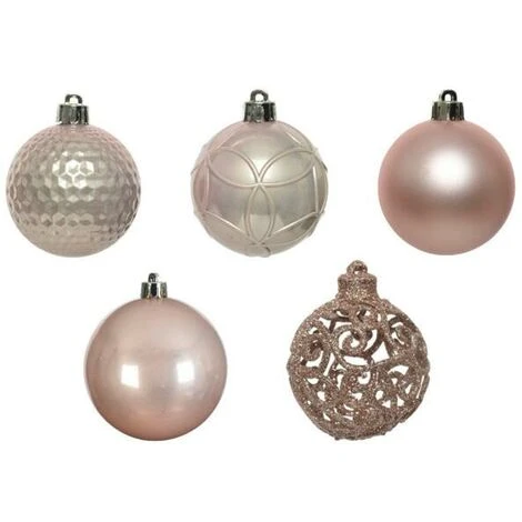 Lot De 37 Boules De Noël (D60 Mm) Alpine Mix Rose Poudré 5 Lot De 37 Boules De Noël (D60 Mm) Alpine Mix Rose Poudré – Image 3