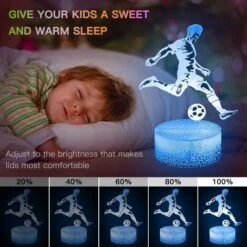 Veilleuse 3D Football Avec Base En Hêtre Avec 16 Lumières Fantômes LED à Changement De Couleur Et Télécommande, Décoration De Chambre, Anniversaire, Cadeau De Noël Pour Enfants -Lemax Decor Magasin 98873396 5